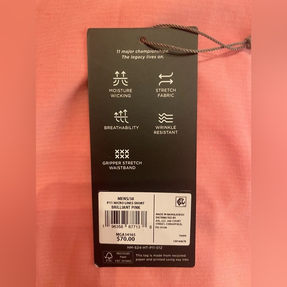 NWT Men's Walter Hagen 9" P11 Micro Lines Golf Shorts Brilliant Pink Size 38 - Picture 8 of 15